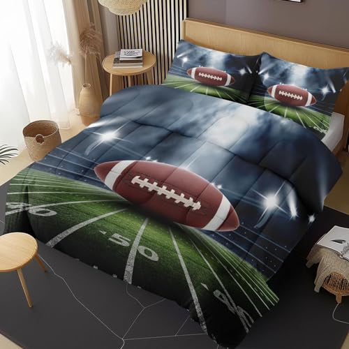 Nesphy Football Full Comforter Set, Rugby Field Football Bedding Set 3 Piece, All Season Soft Toddlers Children Adults Bedroom Bed Decoration Comforter and 2 Pillow Shams