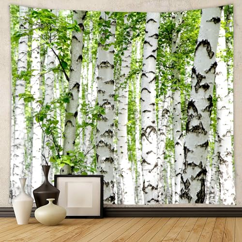 Aotiwe Wandteppich Wald, Wandtuch Landschaft Birkenwald Wall Tapestry Green Wandbehang 200X200 Pflanzen Motiv Wandteppich Boho XXL