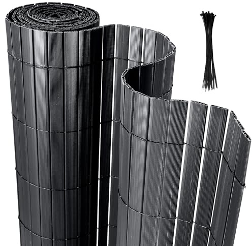 Yakimz PVC Sichtschutzmatte, Sichtschutzzaun Bambus Sichtschutz Balkonsichtschutz, Wetterfest UV-beständig für Garten Balkon und Terrasse, 180 x 400 cm Windschutz, Anthrazit