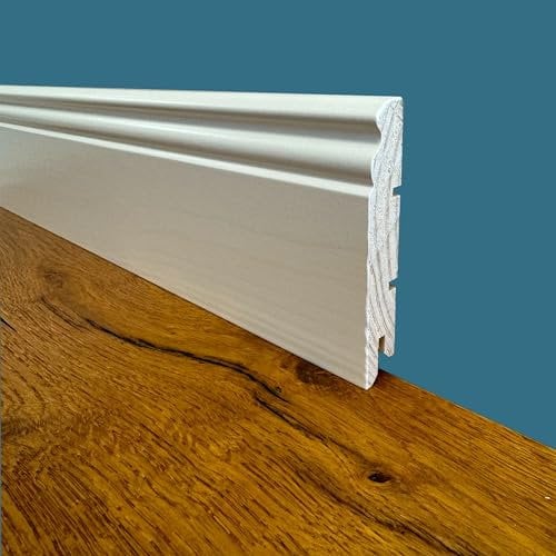 100ML di Battiscopa PREMIUM in legno MASSELLO mod.DUCALE 91x15 laccato bianco liscio
