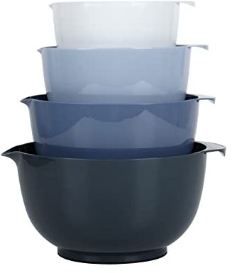 BoxedHome Haze Blue Nesting Plastic Mixing Bowl Set with Pour Spout, Microwave and Dishwasher Safe, BPA Free Non-Slip Base, Set of 4 Size 1.7, 2.5, 3.5 and 4.5qt, Great for Prepping, Baking, Cooking