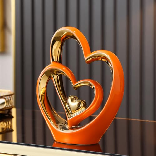 ODMYZG Doppelherz-Ornament,Doppelherz-Keramik-Statue,Heimdekoration,kreative Heimdekoration,Geschenk,Büro,Wohnzimmer,Dekoration,Souvenir,geeignet als Geschenk,Höhe 25,5 cm.