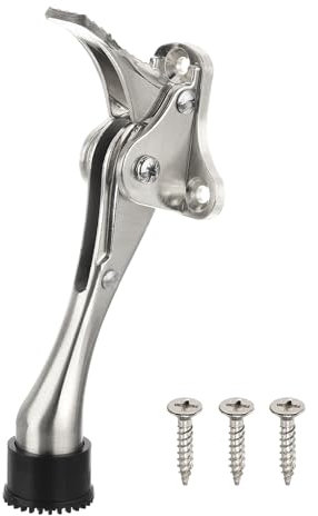 QUARKZMAN Tope de Puerta Abatible, Sujetador de Tope de Puerta Abatible de un Toque con Punta de Goma Antideslizante y Tornillos, Soporte de Metal de 6, Plateado