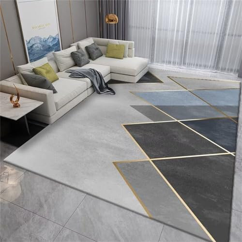 Kunsen Teppich Schlafzimmer Teppich babyzimmer Grau-blaues geometrisches Muster unregelmäßiges Dreiecksdesign verletzt den Boden Nicht Room Decor 60X90CM