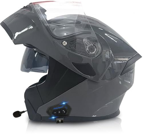 Motorradhelm Klapphelm Mit Bluetooth, Motorrad Modularer Helm ECE Zertifizierter Integralhelm mit Doppelvisier, für Automatische Antwort Helm Herren Damen 7,XXXL