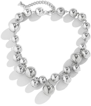 BSLVWG Punk Multi-layer Necklaces Metal Geometric Sphere Choker Necklace Thick Chains Statement Necklace Chunky Choker Hip Pop Jewelry for Women and Girls (Silver)