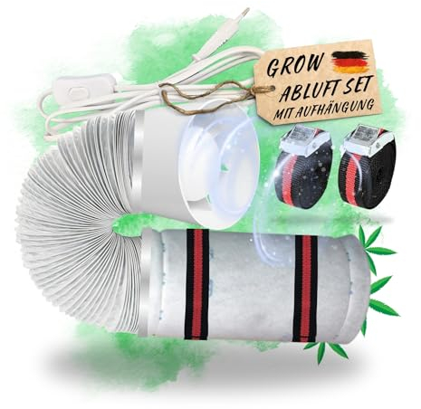 TronicXL Grow Abluft Set 100mm leise mit Aktivkohlefilter Aufhängung Belüftungsset für Growbox Lüfter Abluftlüfter Abluftschlauch mit Kabel Schalter kompatibel mit Spiderfarmer Jung Homebox Vivosun