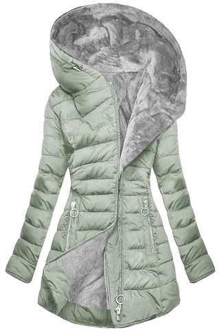 EMATOP Wintermantel Damen Warm Gefüttert Steppjacke Lange Elegant Damenmantel Langarm Winter Parka Jacke mit Kapuze Winterparka Mantel Einfarbig Bequemes Sportjacke Winddicht Outdoorjacke