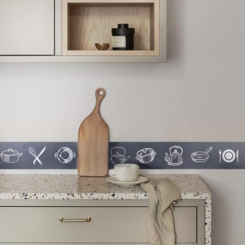 Funlife 3 Rolle Selbstklebend Bordüre, PVC Bordüre Selbstklebend Wandtatoo für Küche Bad Fliesen, Wandbordüre Selbstklebend Klebefolie Borte Raumdekoration wasserdicht, Motive,10x600cm,Grau