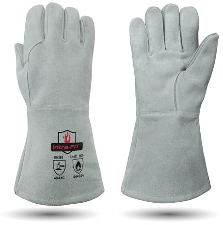 Intra-FIT 932°F /500°C Heat Resistant Gloves for Fireplace, Welding, Grill | EN388: 4X44C, EN407: 444344, Cowhide Leather, Kevlar Stitching