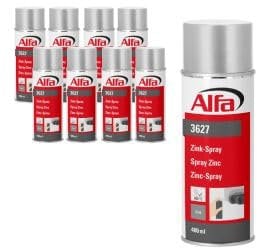 Alfa 9x Zinkspray Zink Spray 400 ml geprüfter Korrosionsschutz Rostschutz aus Zink hitzebeständig schnelltrocknend Grundierung für Metall und Punktschweißung