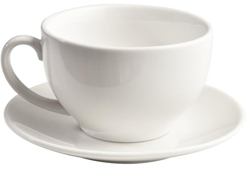 ionEgg Porcelain Coffee Cup with Saucer 220ml/7.3oz for Cappuccino, Latte, and Tea, Elegant White