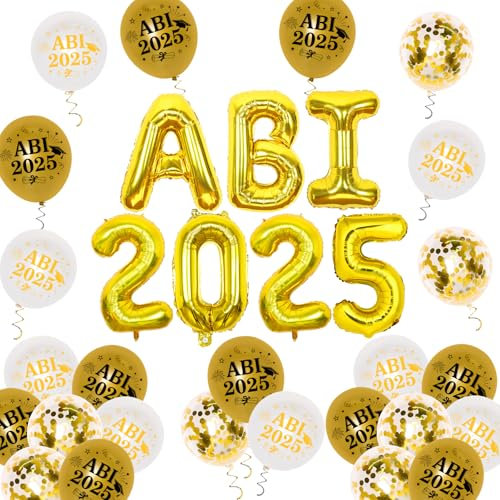 JOYMEMO Ballondekoration für die Abschlussfeier, 2025 ABI Weißgoldene Ballons für Schüler der Sekundarstufe, 2025 Ballons zur Feier der Abschlussfeier Partybedarf