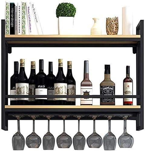 ZHENCHAO Portabottiglie da Parete Portabottiglie da Parete con portabicchieri Portabottiglie da Parete in Legno Portabottiglie in Metallo unità di stoccaggio in Legno 100 cm