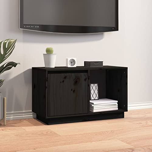 Mueble de TV vintage para televisores de 30 pulgadas con puerta y estante, mesa consola de madera negra rústica para sala de estar