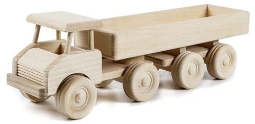 Holzfee LKW Holzspielzeug Auto Holz Laster Lastkraftwagen mit Hänger