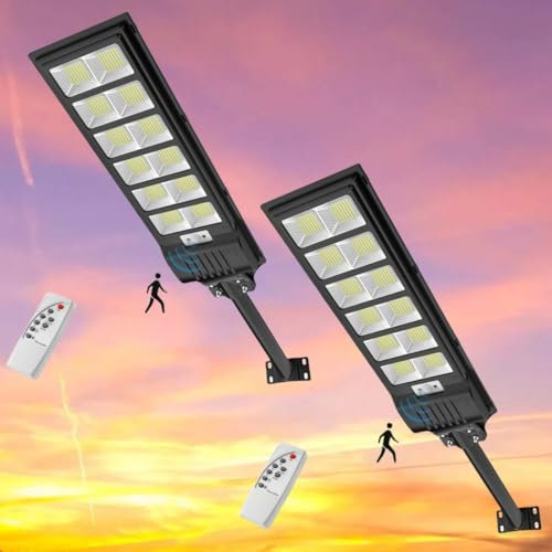 papasbox 2 Stück 600W LED Solar Straßenlaterne Außen mit Fernbedienung | Solarbetriebene 6500K Straßenlampe Wandleuchte mit Bewegungsmelder | Wegeleuchte im Freien Straßenleuchte