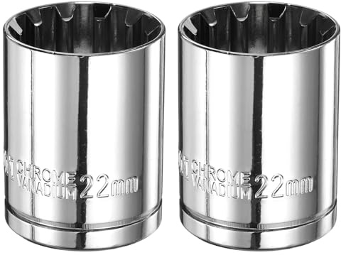 sourcing map Lot de 2 douilles à 12 pans 1/2 par 22 mm en acier au chrome vanadium - Douilles standard à 12 points - Outil manuel pour réparation de voiture, entretien mécanique, usage domestique