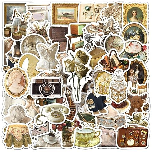 50 Stück Vintage-Aufkleber Dekoration Laptop Auto Motorrad Fahrrad Skateboard Gepäck Koffer Computer Scrapbook Helm Gitarre,klassische Kunst Wasserdichte Sticker für Jugendliche Kinder Erwachsene