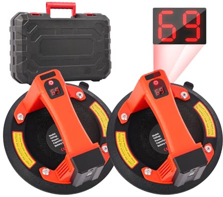 Electric Vacuum Suction Cup Lifter: 2pcs Digital Display Suction Cups Monitor Auto Start Pump - 600lbs Max Load - Glass, Granite, Tile, Metal, Windshield Suction Cup Handles Tool(Orange)