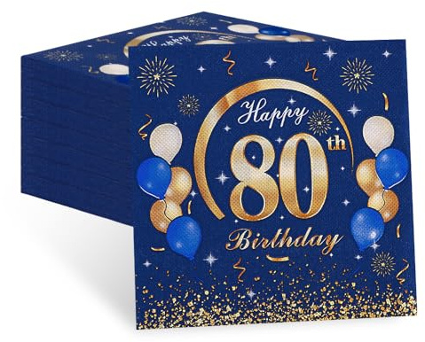 60 Stück Servietten 80 Geburtstag Mann Frau, 80 Geburtstag Deko | Deko 80 Geburtstag Mann, Premium Deko für Männer-Geburtstag, Jubiläumsfeier Tischdeko & Partys, 33 x 33 cm