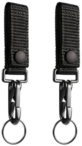 2-Pack Heavy Duty Belt Keeper Clip Key Holder with Metal Key Fob, Nylon MOLLE Strap, Key Ring, Police Equipment Accessories