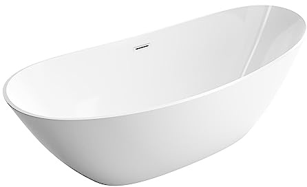 BERNSTEIN - Baignoire îlot ovale Blanc mat Acrylique + Bonde et trop plein, 270L - 180x80x69cm (lxLxH) - BELLAGIO 2.0