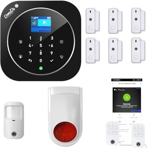 Dadvu Allarme casa senza fili, Gsm, Wireless, WIFI 2.4Ghz, Combinatore Telefonico DV-2ATN1, Controllo da App, Compatibile Google Home ed Alexa