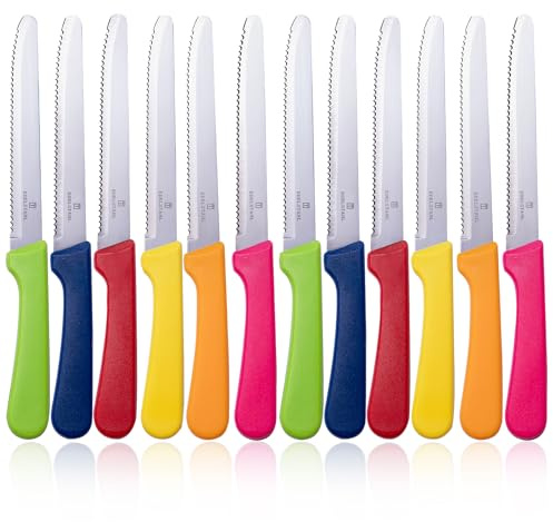 targzier Steakmesser Set,12 Stück Gezacktes Steakbesteck,Bunte,Edelstahl Steak Messer für Haus Restaurant Hotel,Hochwertige Pizzamesser Set,Rostfrei Tafelmesser,Spülmaschinenfest