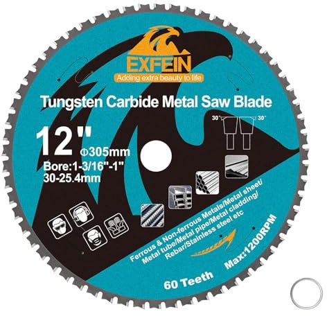 305mm 60T Metal Circular Cutting Disc - EXFEIN Tungsten Carbide Tipped Cutting Discs Bore 30mm for Steel Nickel Titanium Ferrous Metals Steel Pipe