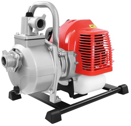 Benzin Wasserpumpe mit 2-Takt-Motor, 1.7PS 10.000L/h 30m Förderhöhe, Gartenpumpe Motorpumpe 1 Zoll Gartenschlauch Teichpumpe