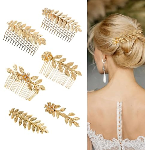 XFSRG 6 Stück Haarschmuck Braut Damen Brautschmuck Hochzeit mit Kristall Haarkämme Blume Blatt Design für Frauen & Mädchen bei Kommunion & Konfirmation