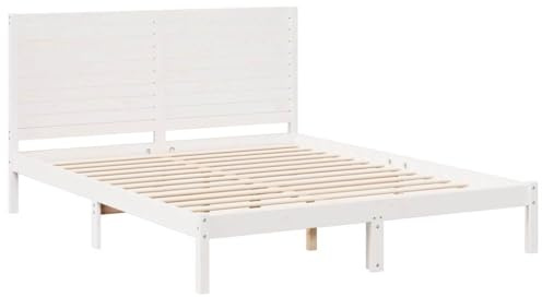 vidaXL Extra Long Bed Frame without Mattress, Bed Base for Bedroom, Mattress Foundation for Double Bed, Modern Style, White 140x220 cm Solid Wood
