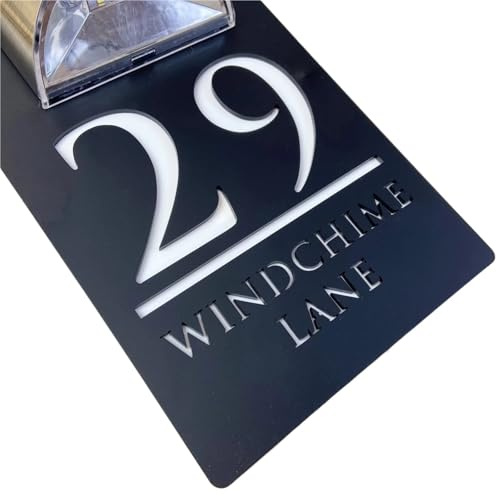 Hausnummer,Hausnummernschild Solar-LED Hausnummernschild Personalisiert, Beleuchtetes Acryl-Adressschild Für Außen(Black White,25x15cm,Font 1)