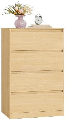 VASAGLE Kommode mit 4 Schubladen, Kommodenschrank, Schubladenschrank, Wäschekommode, für Schlafzimmer, 60,2 x 40,4 x 97,4 cm, Modern Kailyn Kollektion, Eichenbeige LTS614YJ01
