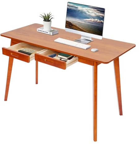 Bureau d'ordinateur polyvalent avec tiroirs pour la maison, le bureau moderne en bois d'hévéa, 2 tiroirs, 120 x 55 cm, couleur noyer