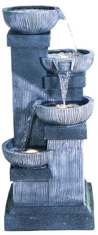 Outdoor Resin Water Fountain with LED Lights, 4-Tier Cascading Waterfall Feature for Garden, Patio, Yard Decor, 35.8 Inch