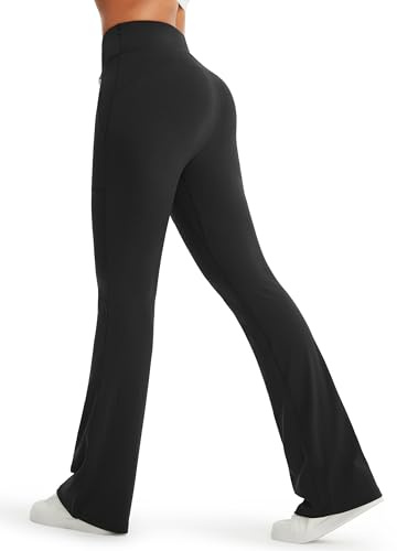 Libin Flared Leggings Sporthose Damen Yogahose | Sportleggins Hohe Taille Sport Gym Yoga Elastische Leggings Yogahose Sporthose Schlaghose Lang Bootcut Hose Mit Taschen