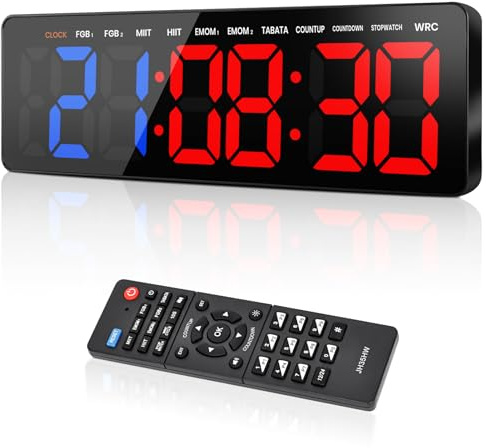 Manoive Temporizador de Gimnasio, 16.5 Grande Reloj de Pared Digital Temporizador de Intervalo LED con Countdown & Up Cronómetro, Brillo & Volumen Ajustable, Gym Timer con Control Remoto para Casa