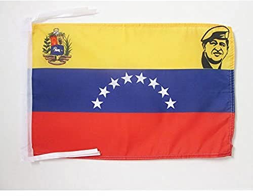 BANDIERA VENEZUELA CON HUGO CHAVEZ 45x30cm - BANDIERINA VENEZUELANA 30 x 45 cm cordicelle - AZ FLAG