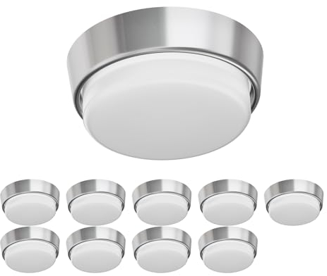 ledscom.de 10 Stück GX53 Lampen-Fassung INEL chrom matt rund 90mm Ø inkl. LED Lampe 3,808W 420lm weiß