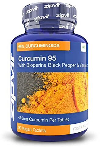 Zipvit Curcumin 95 with Bioperine, Turmeric Curcumin Supplement with 95% Active Curcumin. 90 Vegan Tablets, 3 Months Supply. Vegetarian Society Approved Curcumin Supplement.