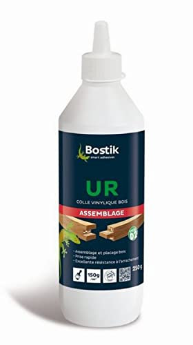 Bostik UR - Colle Vinylique Bois - D2 - Assemblage et Placage Bois Toutes Essences - Prise Ultra Rapide - Intérieur - Résistant à l'Humidité - Blanc, Translucide Après Séchage - 1 Biberon 250 g
