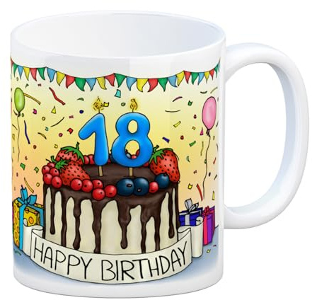 trendaffe - 18. Geburtstag Tasse mit Kuchen und Geschenk und Anhänger: zum 6576. Tag
