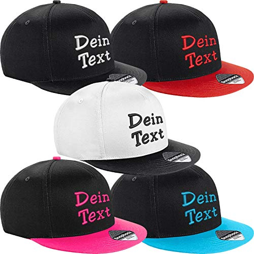 Nashville print factory Kinder Snapback Cap Bestickt mit Namen Wunschtext Stickerei Mütze Basecap Youth Kids (Black/Surf Blue)