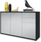 Vladon Sideboard Ben V3, Kommode mit 3 Türen und 2 Schubladen, Schwarz matt/Hellgrau Seidenmatt (117 x 74 x 36 cm)