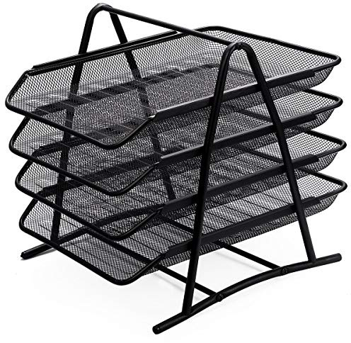 DEENZ 3 Tier 4 Tier 5 TIER WIRE MESH LETTER TRAY STACKABLE SCRATCH RESISTANT DESK ORGANISER DOCUMENT LETTER FILE STORAGE FOR HOME AND OFFICE USE BLACK (4 Tier)