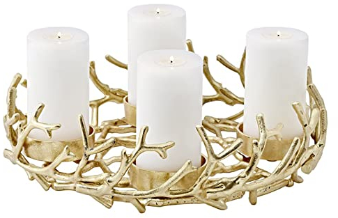 EDZARD Adventskranz Porus, Geweih-Design, Aluminium vernickelt, goldfarben, Durchmesser 42 cm