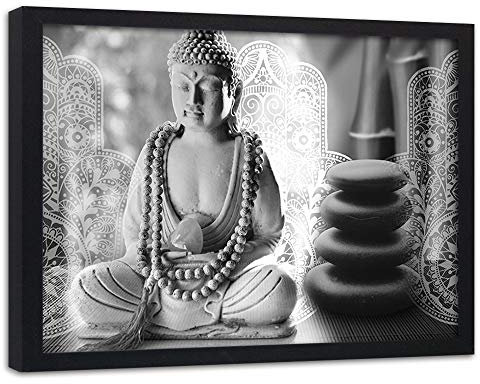 Feeby Wanddeko schwarzer Rahmen Buddha Wandbild Bambus schwarz-weiß 40x30 cm