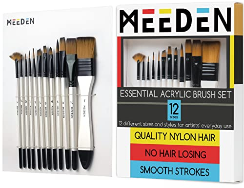 MEEDEN Pinselset Acrylfarben: 12 Stück Künstlerpinsel mit Verschiedene Größen für Aquarell, Öl, Nagelpinsel - Pinsel Set für Künstler, Erwachsene, Studentisches, Atelier